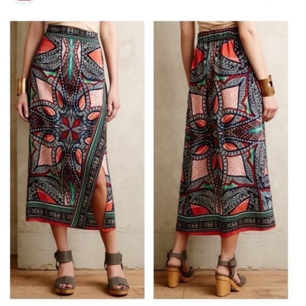 Anthropologie Maeve Geoda Skirt  Mini Faux Wrap Elastic Waist Size2